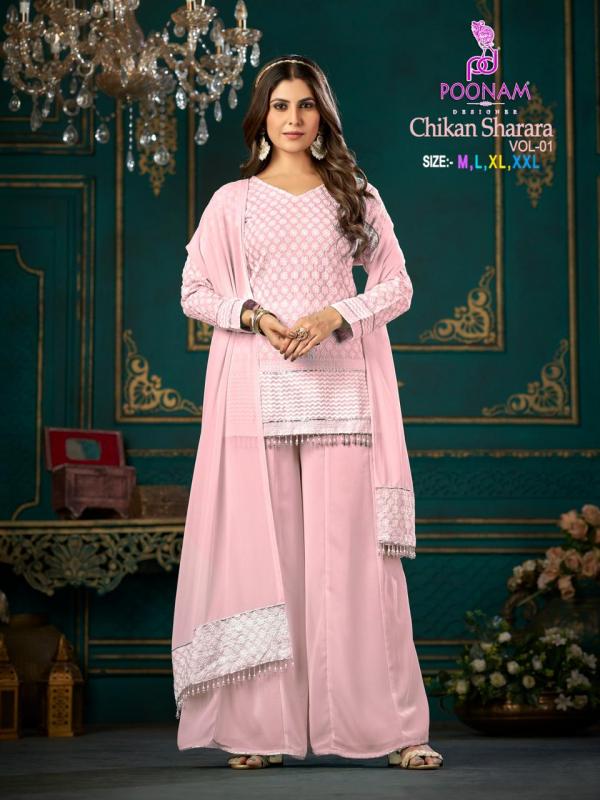 Poonam Chikankari Sharara Vol 1 Rayon Fancy Kurti With Bottom Dupatta